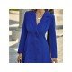  Pure Color Temperament Lapel Women's Long Sleeve Dress