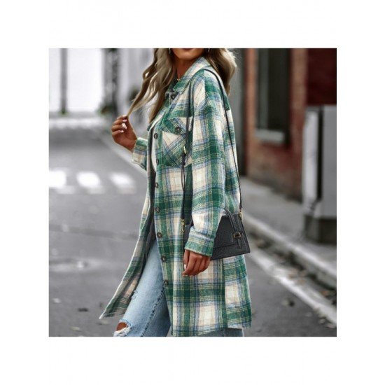  Temperament Leisure Plaid Women's Long Sleeve Coats