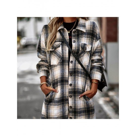  Temperament Leisure Plaid Women's Long Sleeve Coats