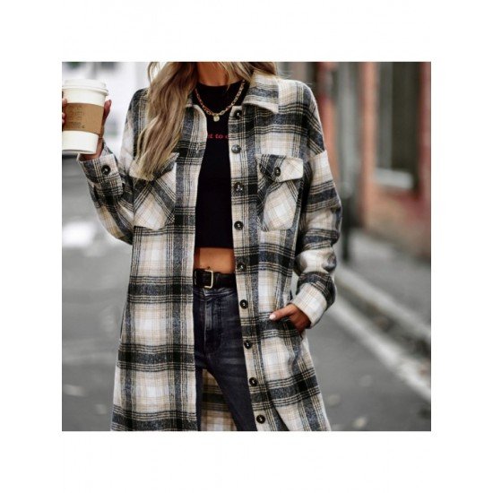  Temperament Leisure Plaid Women's Long Sleeve Coats