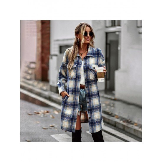  Temperament Leisure Plaid Women's Long Sleeve Coats