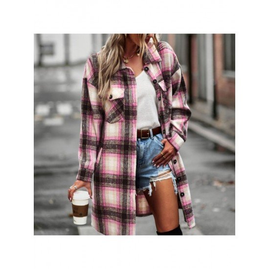  Temperament Leisure Plaid Women's Long Sleeve Coats