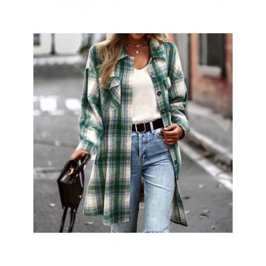  Temperament Leisure Plaid Women's Long Sleeve Coats