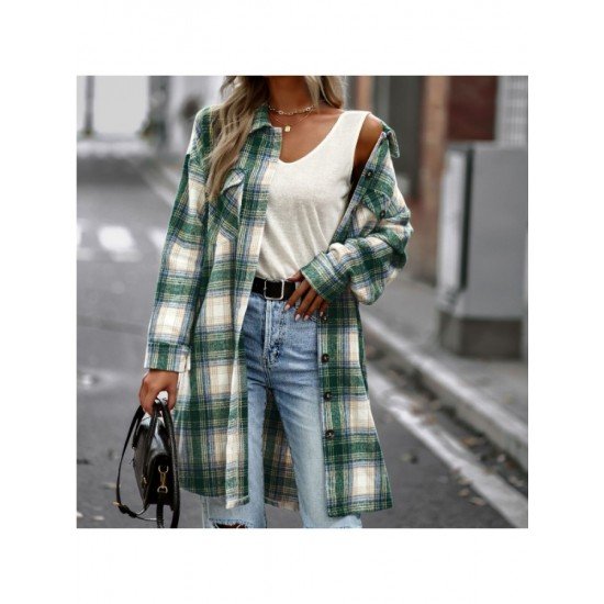  Temperament Leisure Plaid Women's Long Sleeve Coats