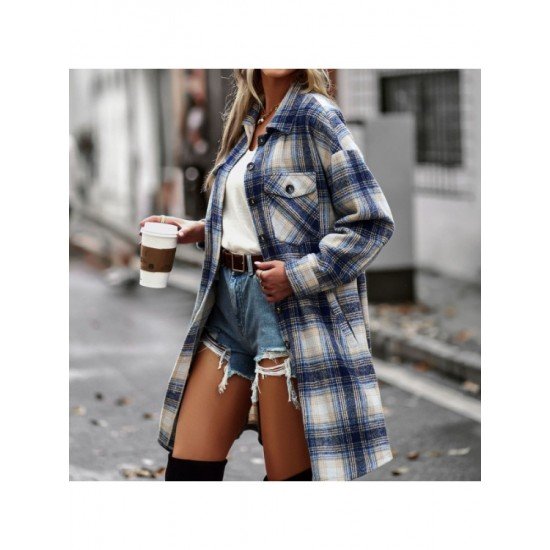  Temperament Leisure Plaid Women's Long Sleeve Coats