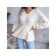  Pure Color V Neck Women's Knitted Sweater