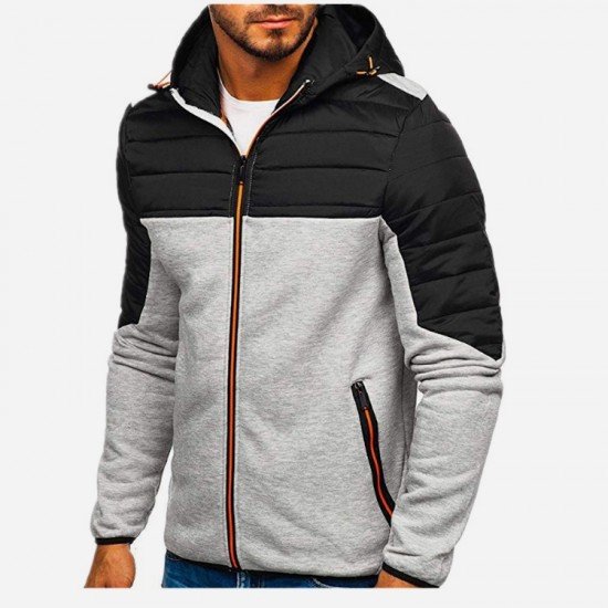 Patchwork Hooded Collar Men Spring Coats