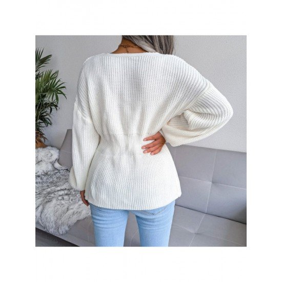  Pure Color V Neck Women's Knitted Sweater