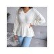  Pure Color V Neck Women's Knitted Sweater