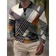 Men Striped Color Blocking Long Sleeve Polo Shirts