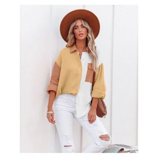  Summer Contrast Color Temperament Long Sleeve Shirt