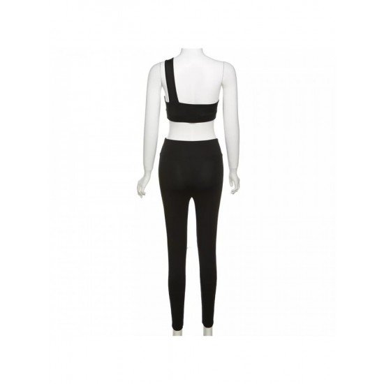 Cut Out Cropped One Shoulder Top And Trouser Sets