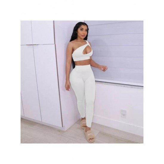 Cut Out Cropped One Shoulder Top And Trouser Sets