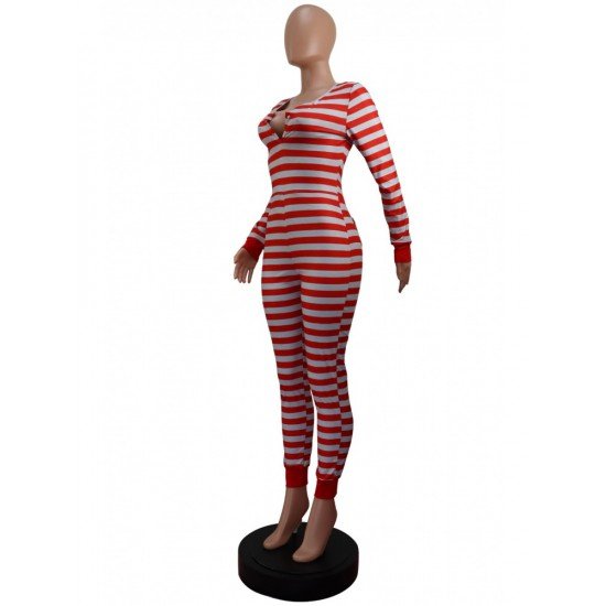 Striped Casual Long Sleeve Jumpsuits For Women