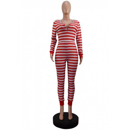 Striped Casual Long Sleeve Jumpsuits For Women