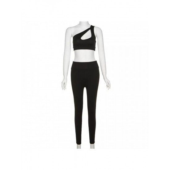 Cut Out Cropped One Shoulder Top And Trouser Sets