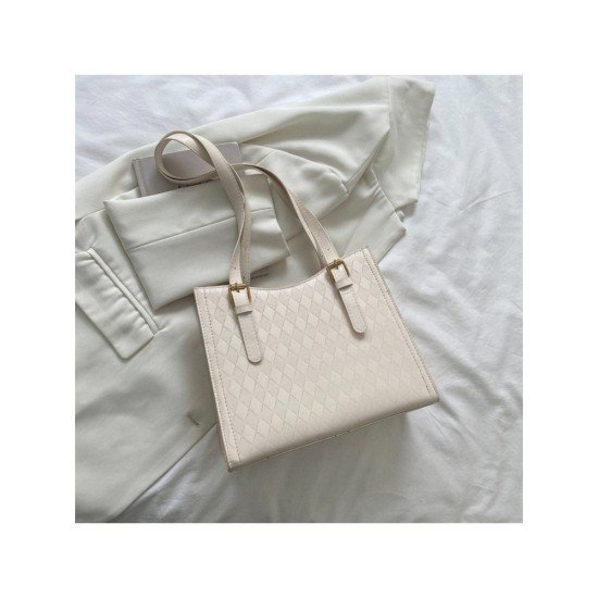 Rhombus White Shoulder Tote Bags For Ladies