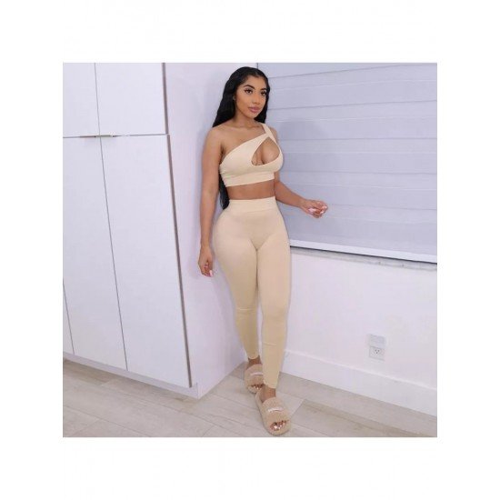 Cut Out Cropped One Shoulder Top And Trouser Sets