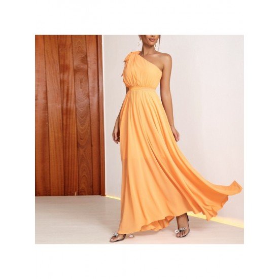  Summer Slant Shoulder Floor-length Evening Dress