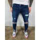  Fashion Pure Color Ripped Men's Denim Jeans