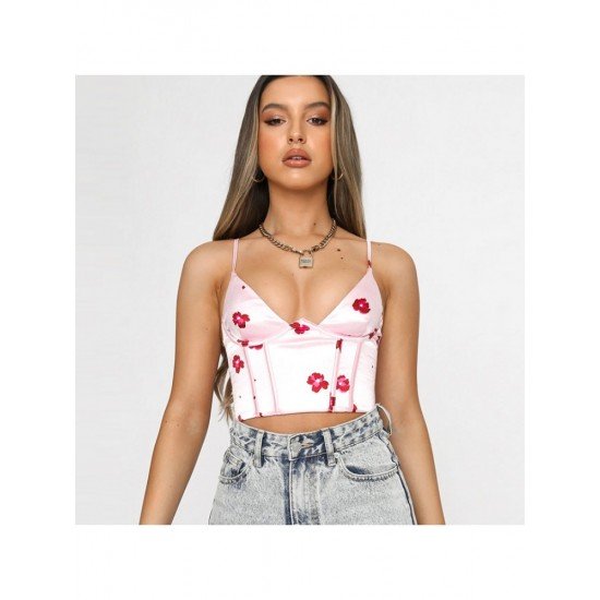  Sexy Deep V Flower Printed Crop Camisoles