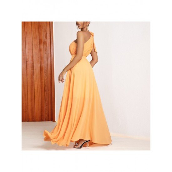  Summer Slant Shoulder Floor-length Evening Dress