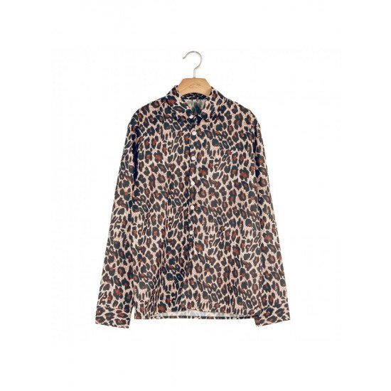  Casual Leopard Print Long Sleeve Men's Shirt