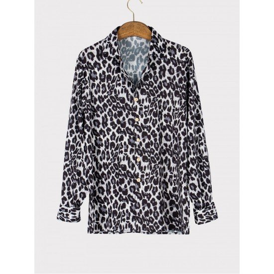  Casual Leopard Print Long Sleeve Men's Shirt