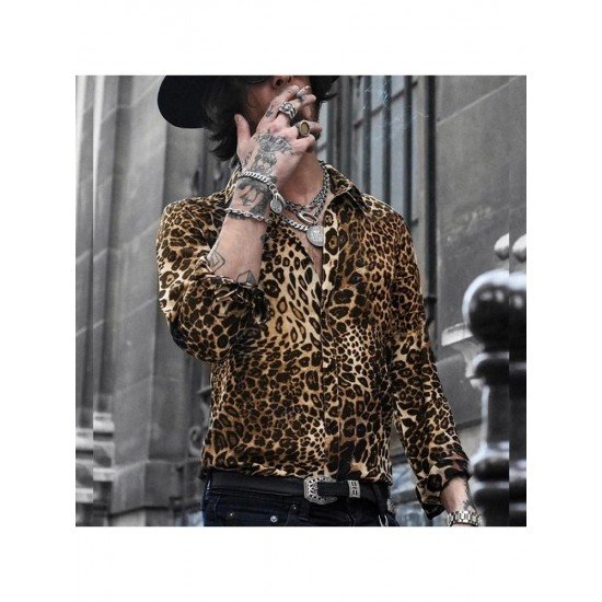  Casual Leopard Print Long Sleeve Men's Shirt