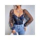 Stylish Embroidery Lantern Sleeve Ladies Tops