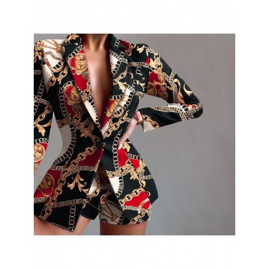 Gradient Color Leopard Blazer And Short Suit Sets