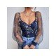 Stylish Embroidery Lantern Sleeve Ladies Tops