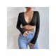 Sexy Fall V Neck Tie Wrap Crop Tops