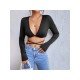 Sexy Fall V Neck Tie Wrap Crop Tops