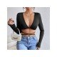 Sexy Fall V Neck Tie Wrap Crop Tops