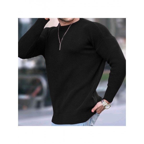  2022 Pure Color Round Ncek Men's Knitted Sweater