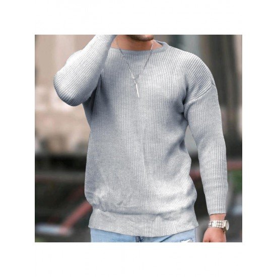  2022 Pure Color Round Ncek Men's Knitted Sweater