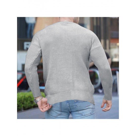  2022 Pure Color Round Ncek Men's Knitted Sweater