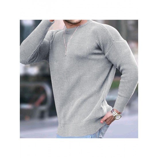  2022 Pure Color Round Ncek Men's Knitted Sweater