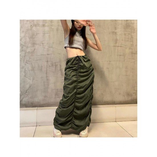 Designer Ruched Solid Loose Maxi Skirts For Ladies