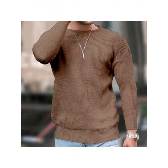  2022 Pure Color Round Ncek Men's Knitted Sweater