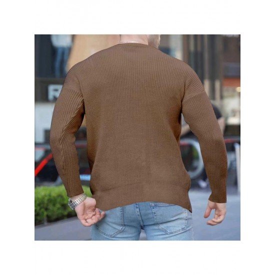  2022 Pure Color Round Ncek Men's Knitted Sweater