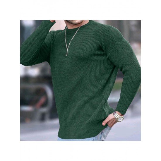  2022 Pure Color Round Ncek Men's Knitted Sweater