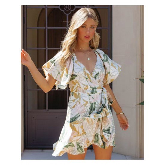  Casual V Neck Printing Women's Short Sleeve Dress