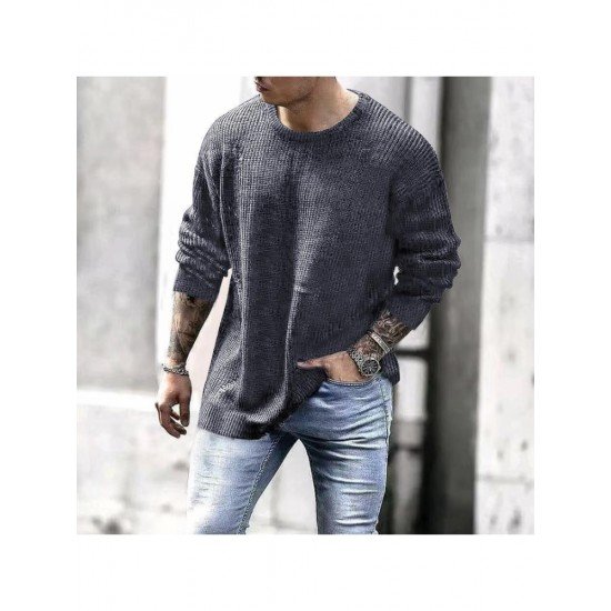  2022 Pure Color Round Ncek Men's Knitted Sweater