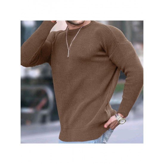  2022 Pure Color Round Ncek Men's Knitted Sweater