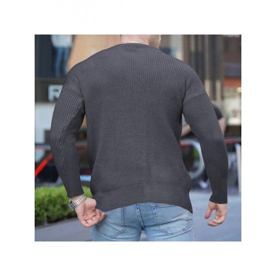  2022 Pure Color Round Ncek Men's Knitted Sweater