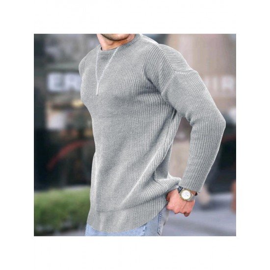  2022 Pure Color Round Ncek Men's Knitted Sweater