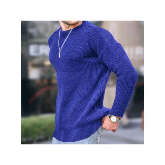  2022 Pure Color Round Ncek Men's Knitted Sweater