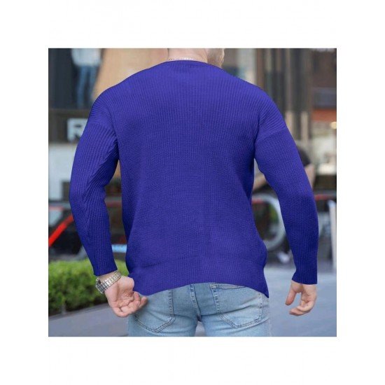  2022 Pure Color Round Ncek Men's Knitted Sweater